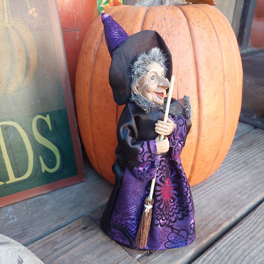 Halloween Witch Fabric Figurine, Freestanding Purple Dress Decor tree topper